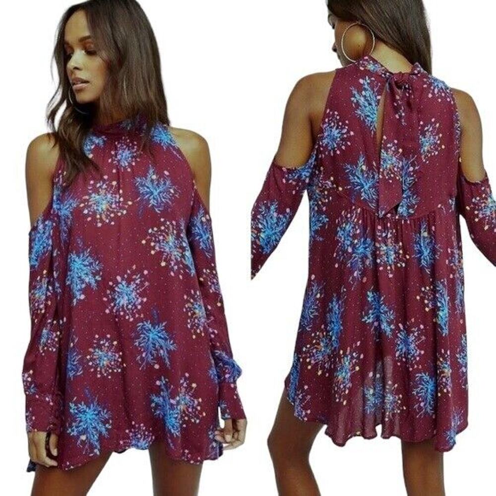 Free People Kaleidoscope Dream Tunic Top Blouse Micro Mini Dress S Cold Shoulder